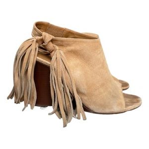 CHLOE BEIGE SUEDE SANDALS WITH FRINGES